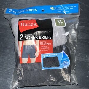 Hanes Men's 2 Pair‎  Tagless Boxer Briefs-Black/Grey-XLarge NEW